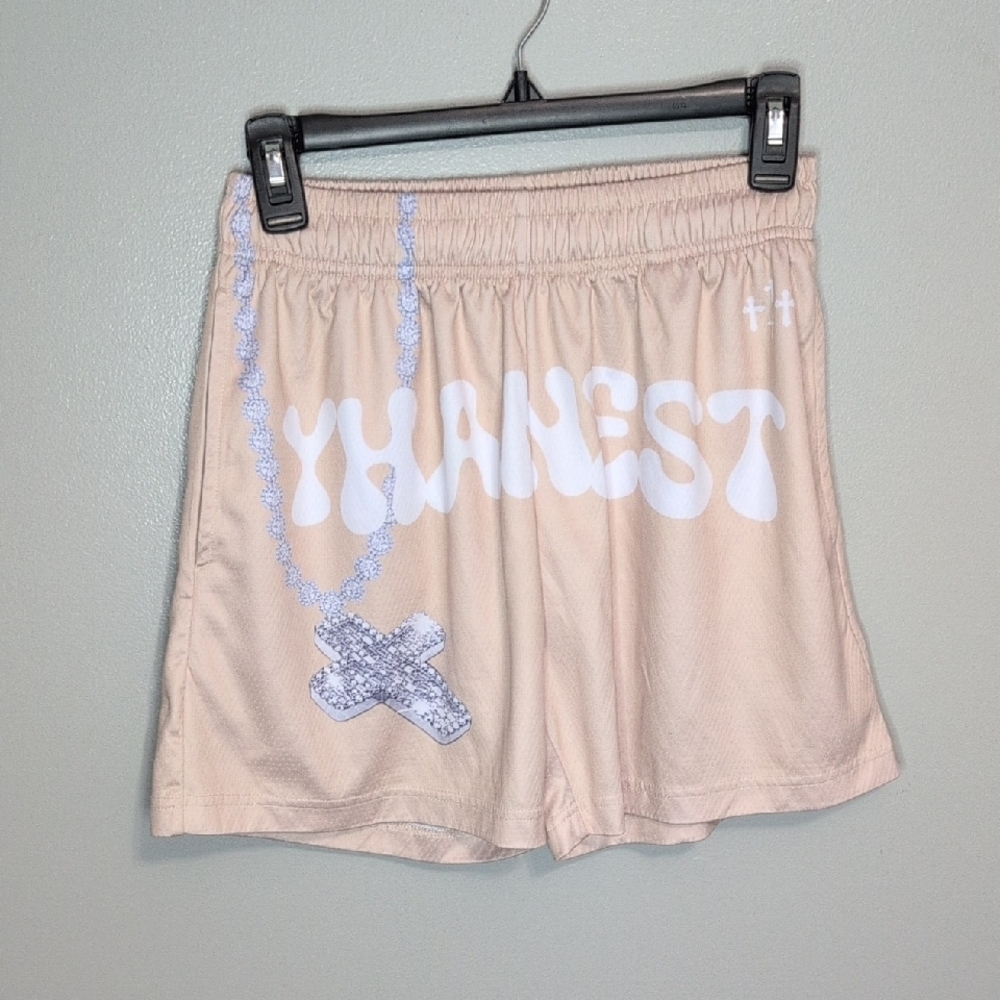 SPRING Cross Shorts Cream Athletic Shorts Lightweight Elastic Waist Mesh Small